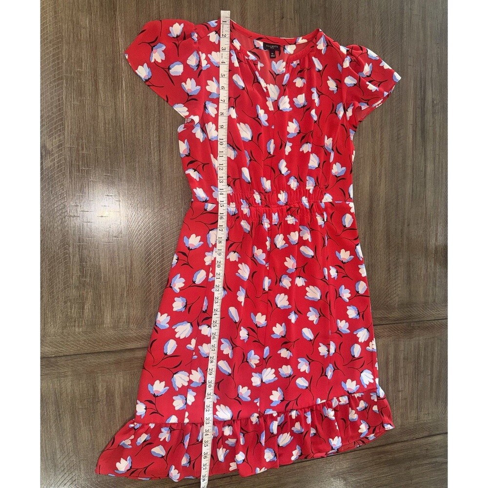 Talbots Classic Red Floral Flutter Sleeve Flounce Hem Dress Women’s Size 6P EUC - Picture 12 of 16